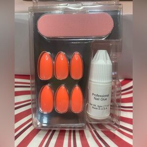Professional Flamingo Flair Orange Salon Perfect Medium Almond Press-On Nails